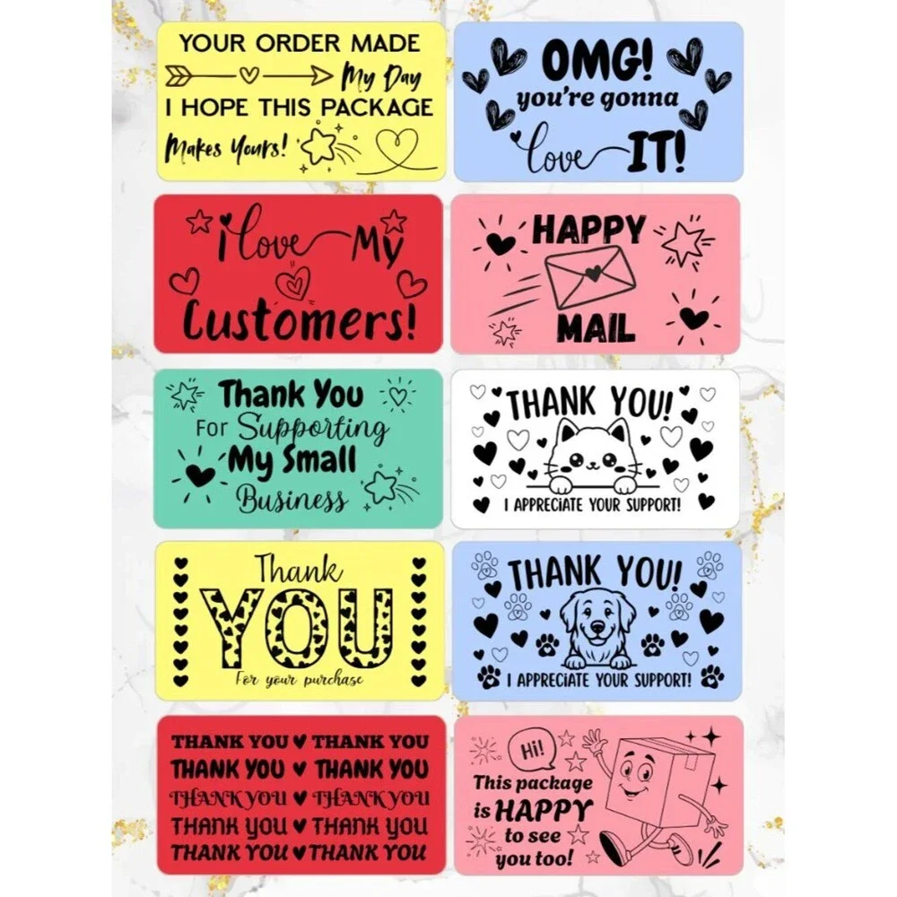 100 thermal Thank you Stickers 2.25
